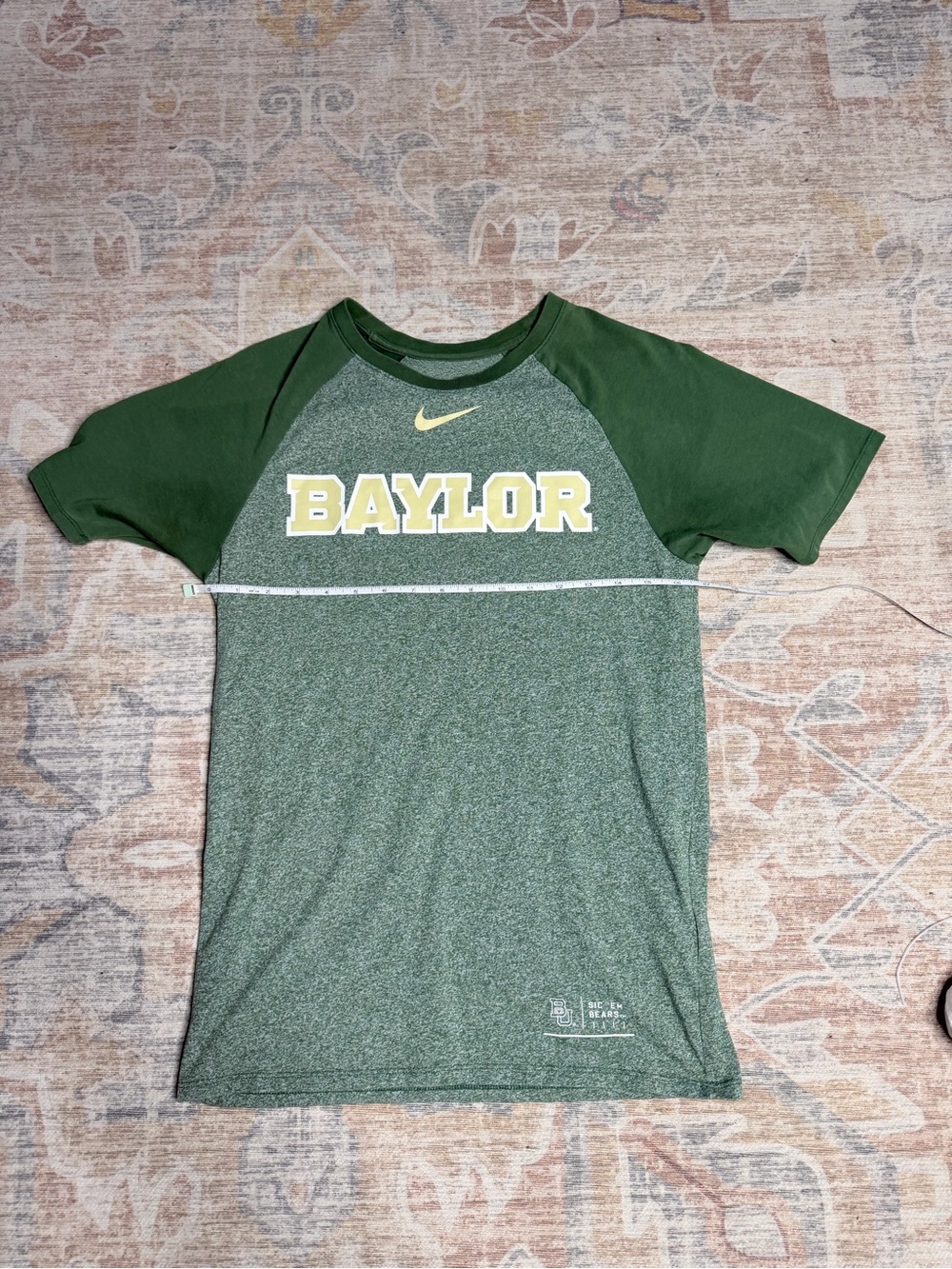 Nike Baylor Green Raglan Short-Sleeve Tee with Gold Logo